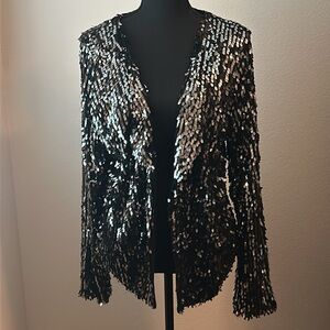 INC Long Sleeve all over sequins soft jacket. Fully lined in cotton knit fabric